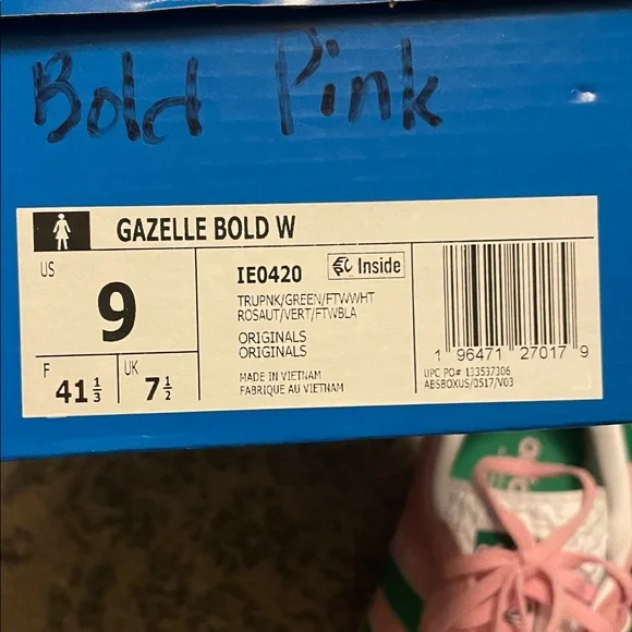 Gazelle Bold: Adidas Women's Pink and Green Gazelle Bold Sneakers - Picture 8 of 11